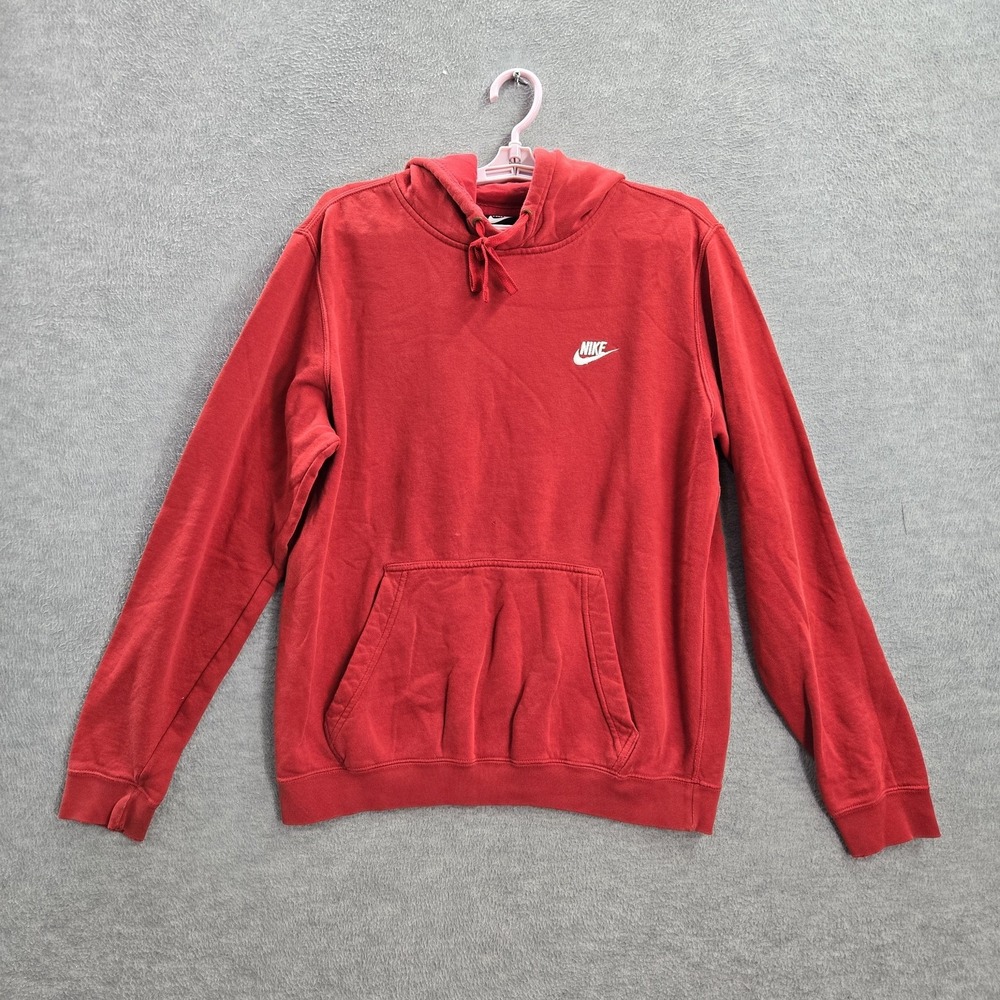 Nike Men Hoodie M Red Logo Embroidery Fleece Activewear Embroidered